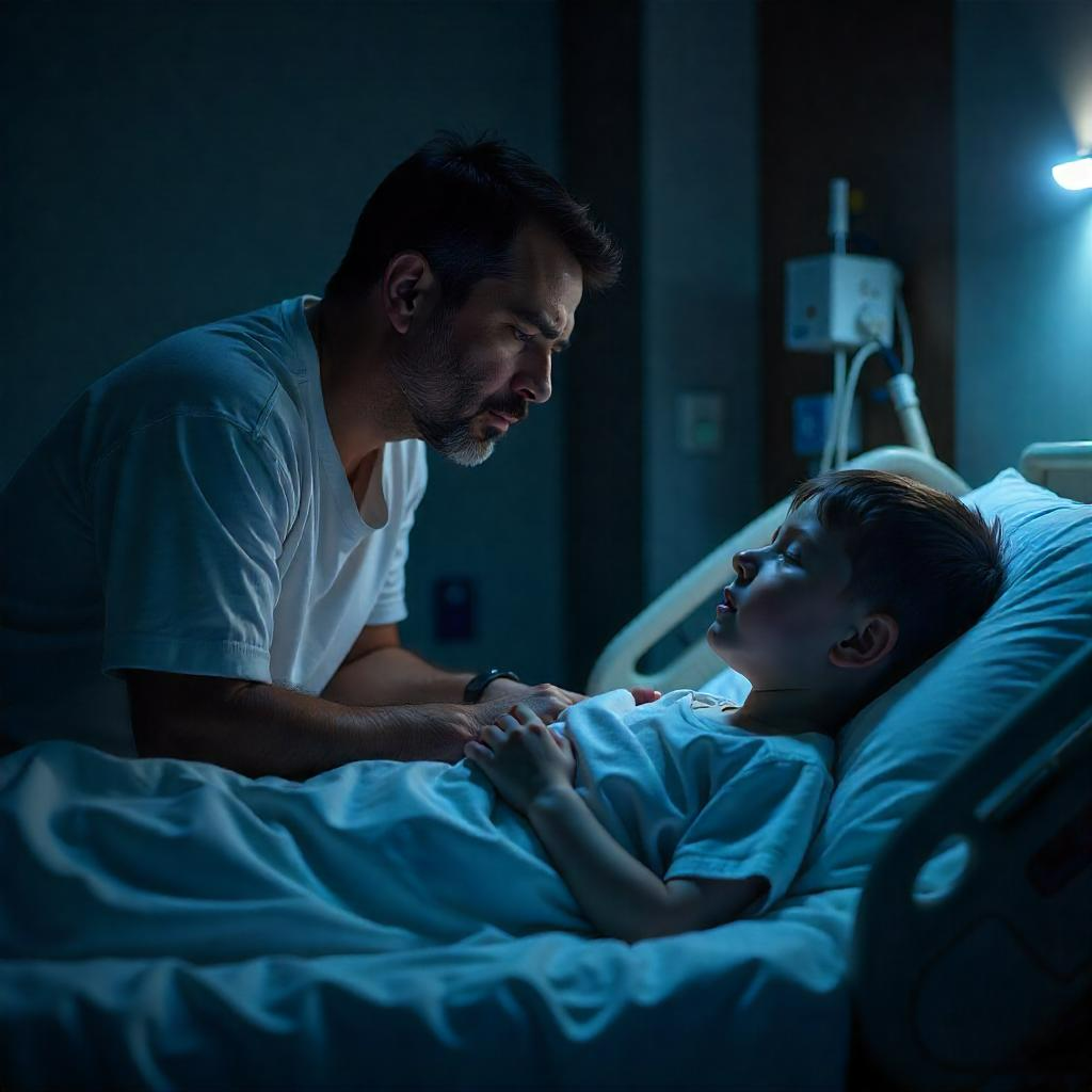 A boy with pneumonia lying on the hospital bed