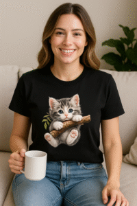 Purrfect Climb – Kitten DTF Print Unisex T-Shirt